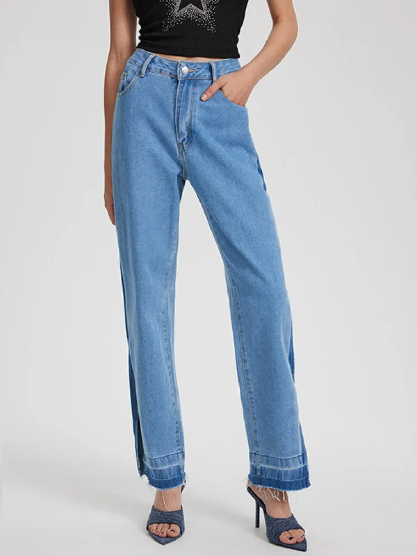 Slit Straight Leg Jeans with Pockets Elegant Women's 