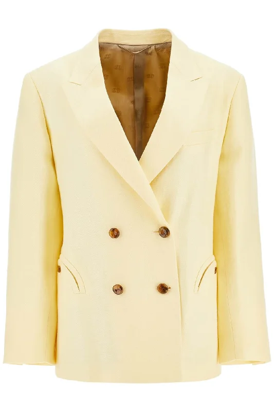 Blaze Milano Women's  yellow Linen Oversized Blazer Dapper Women's 1920S