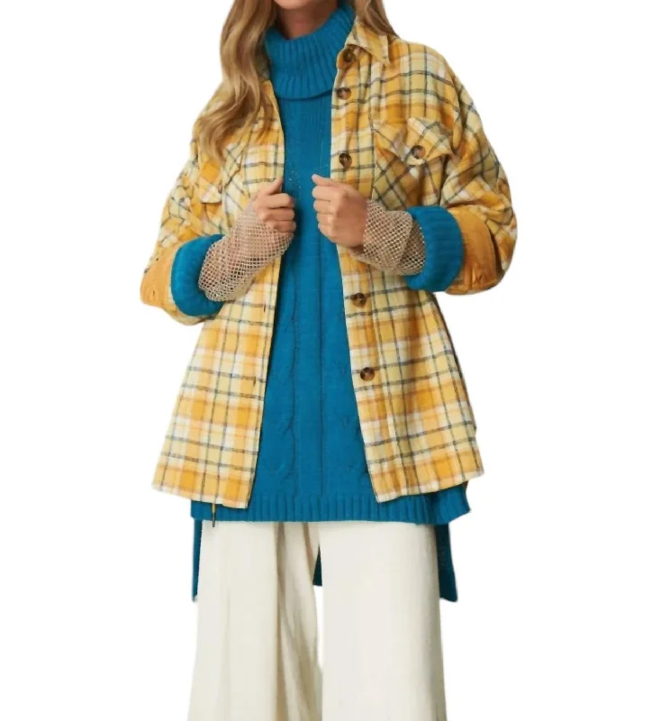 Curvy Dreams Shacket In Mustard Sleek Women's Metallic