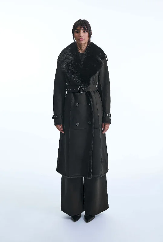 Faux Fur Suede Black Coat Country