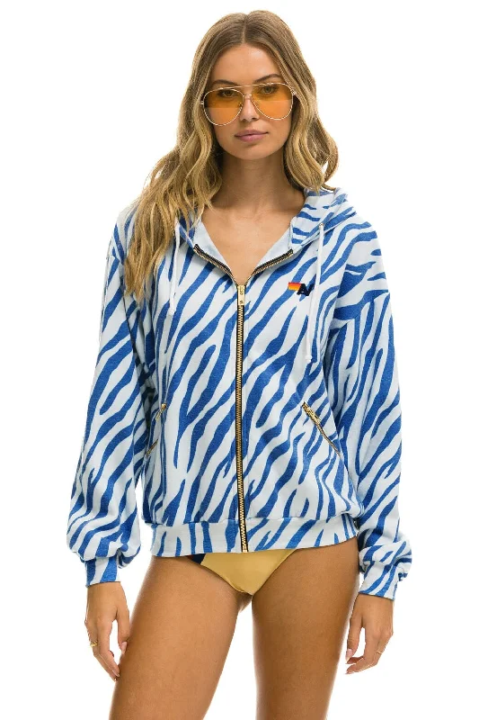 TIGER RELAXED ZIP HOODIE WITH POCKETS - BLUE TIGER Streetwear Style for 
