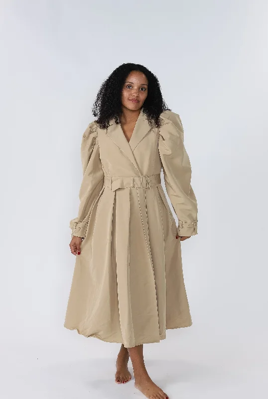 Sofie the Label Claudia Trench Puff Sleeve Trench Midi Dress Unique Women's Upcycled