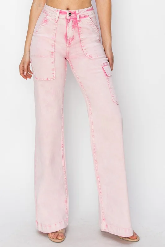 RISEN Full Size High Rise Wide Leg Cargo Pocket Jeans Modern Women's 