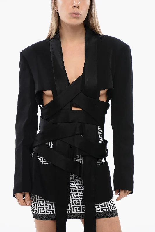 Balmain Satin Lapel Deconstructed Wrap Blazer Modern Women's Tech