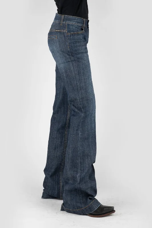 Stetson Womens 214 Inset Back Pocket Blue Cotton Blend Jeans Casual Women's Loose - fitting