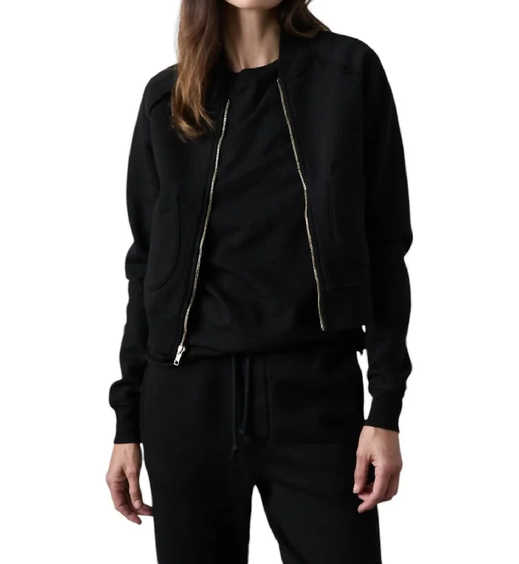 Fox Zip Front Bomber Jacket In Black Compression
