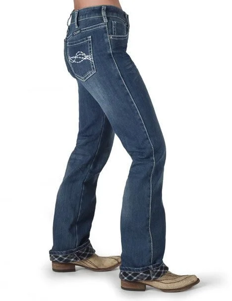 Cowgirl Tuff Womens Edgy Flannel Medium Wash Cotton Blend Jeans Cashmere