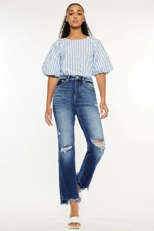 Kancan High Rise Distressed Slim Straight Jeans Bold Women's Animal Print