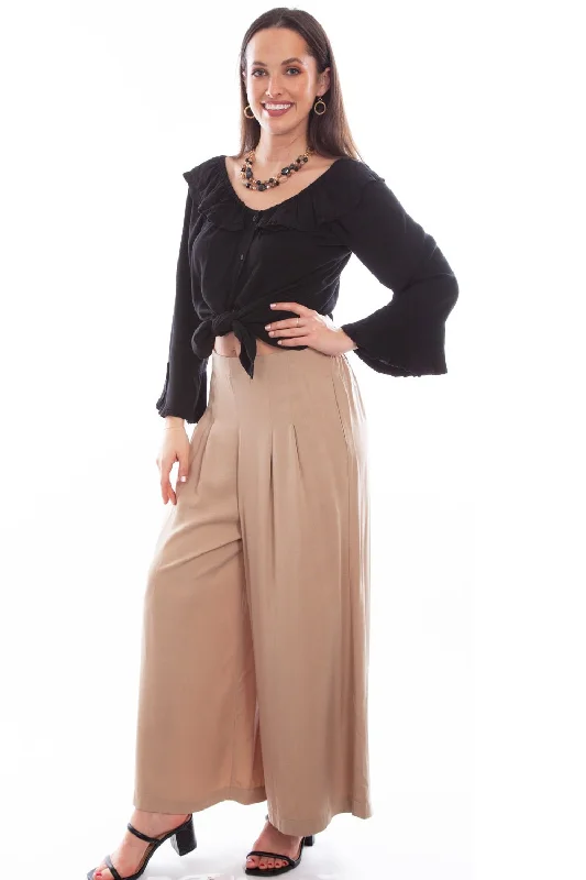 Scully Womens Tan Tencel Gaucho Pants Artistic Women's Hand - painted