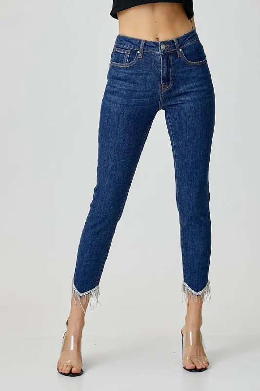 RISEN Full Size Embellished Mid Rise Crop Skinny Jeans Laid - back Women's Style