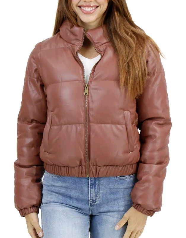 Butter Faux Leather Puffer Jacket/vest In Clay Bold Women's Animal Print