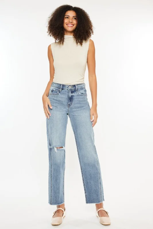 Kancan Ultra High Rise Distressed Straight Jeans Classic Women's Tweed