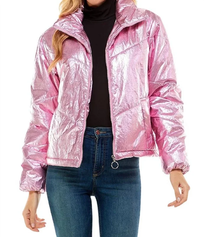Angelika Metallic Puff Jacket In Pink Earthy Women's 