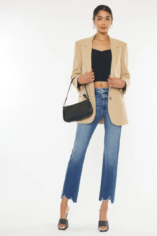 Kancan High Rise Wide Waistband Slim Straight Jeans Sustainable Organic