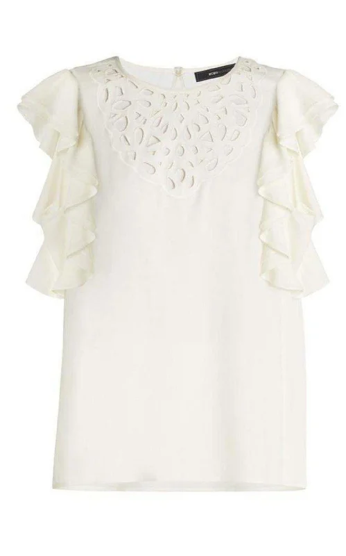 Haidee Flutter-Sleeve Cutout Embroidered Top Feminine Women's Style 