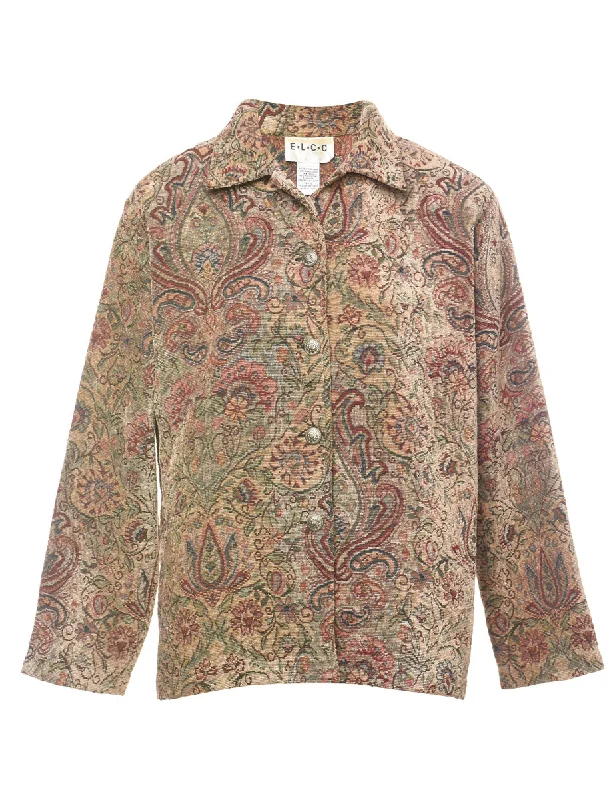 Paisley Pattern Sparkly Multi-Colour Tapestry Jacket - M Confident Women's High - fashion
