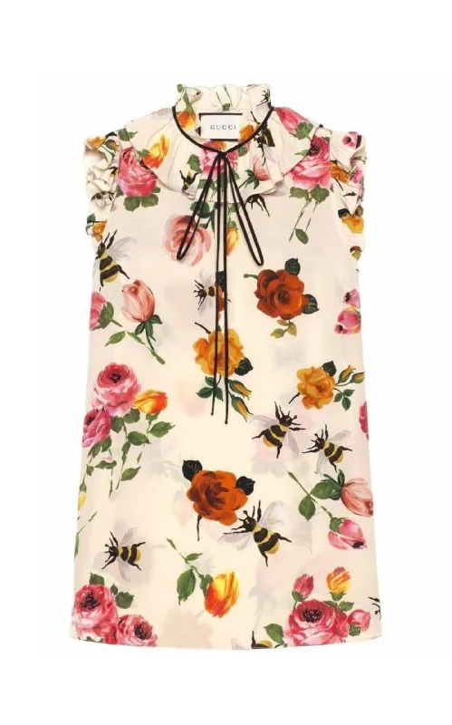 Rose Print Ivory Silk Shirt Women