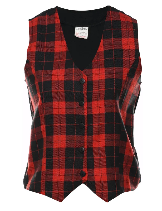 Red & Black Tartan Waistcoat - M Scandinavian