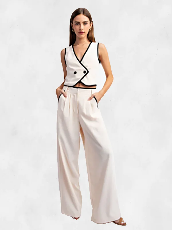 Edit By Nine Double Breasted Woven Vest Contrast Edge French