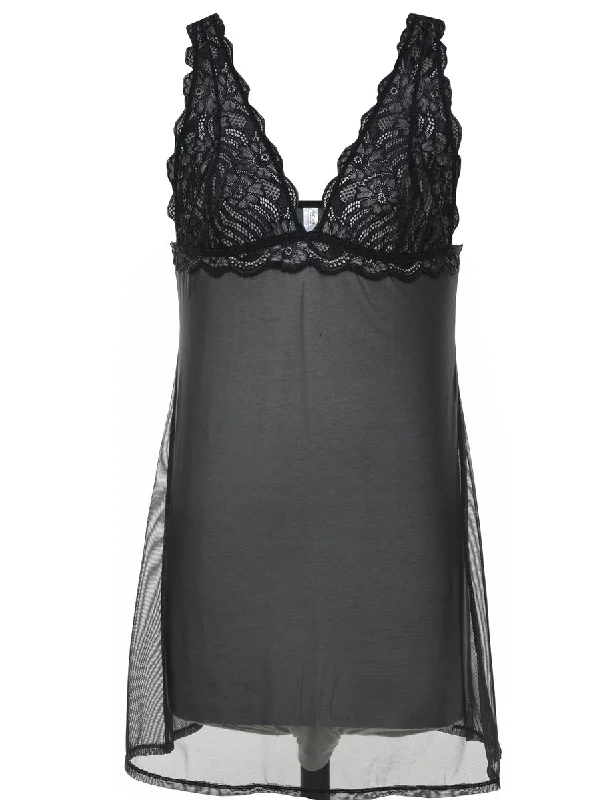 Black Sheer Lace Babydoll - M Classic Women's Pin - striped