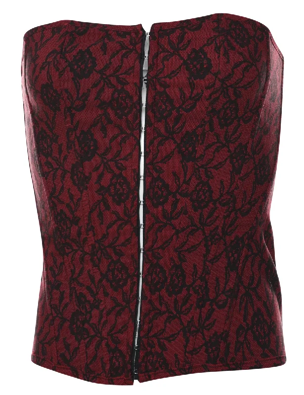 Red & Black Classic Lace 1990s Corset - S Scandinavian
