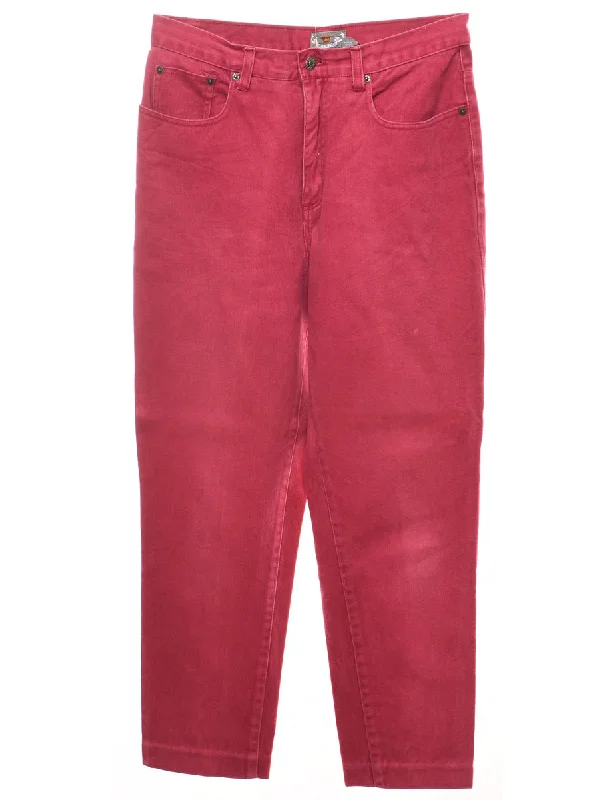 High Waist Maroon Tapered Jeans - W32 L26 Elegant Women's 