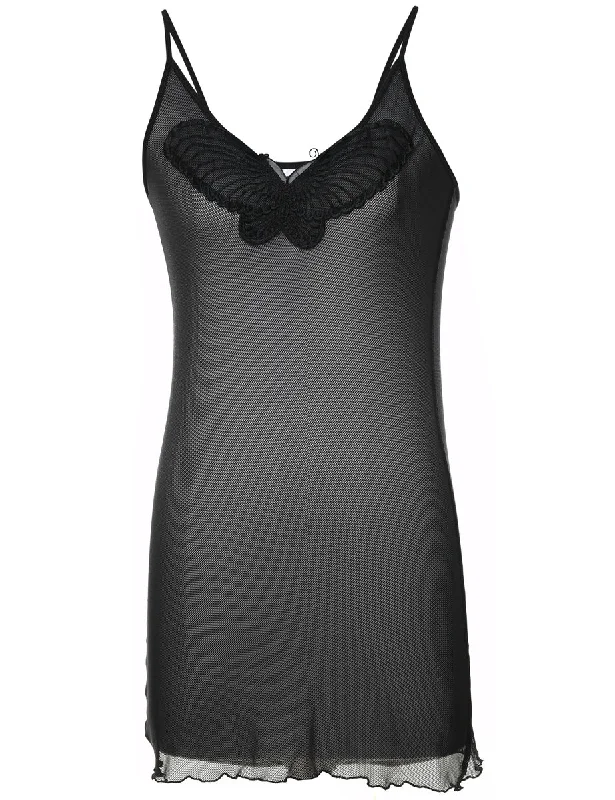 Black Classic Sheer Slip Dress - XS Confident Women's High - fashion
