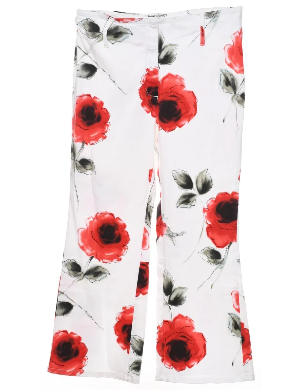 White Floral Print Trousers - W31 L27 Modern Women's 
