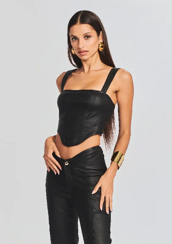 Jaylee Coated Denim Top Monochromatic Office Style