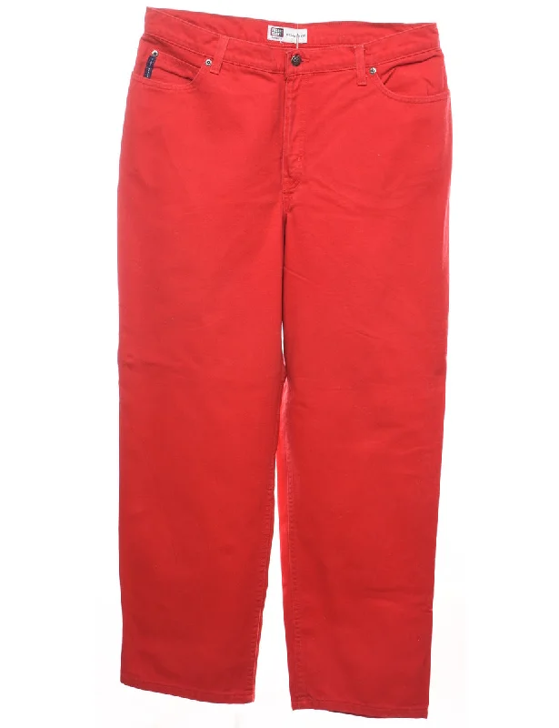 Bright Red Relaxed Fit Jeans - W36 L30 Traditional Women's Wool